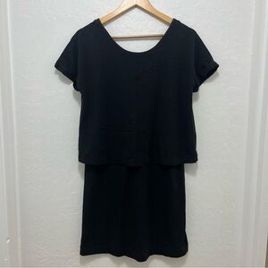 Cuyana Overlay Tee Dress Black Pima Cotton